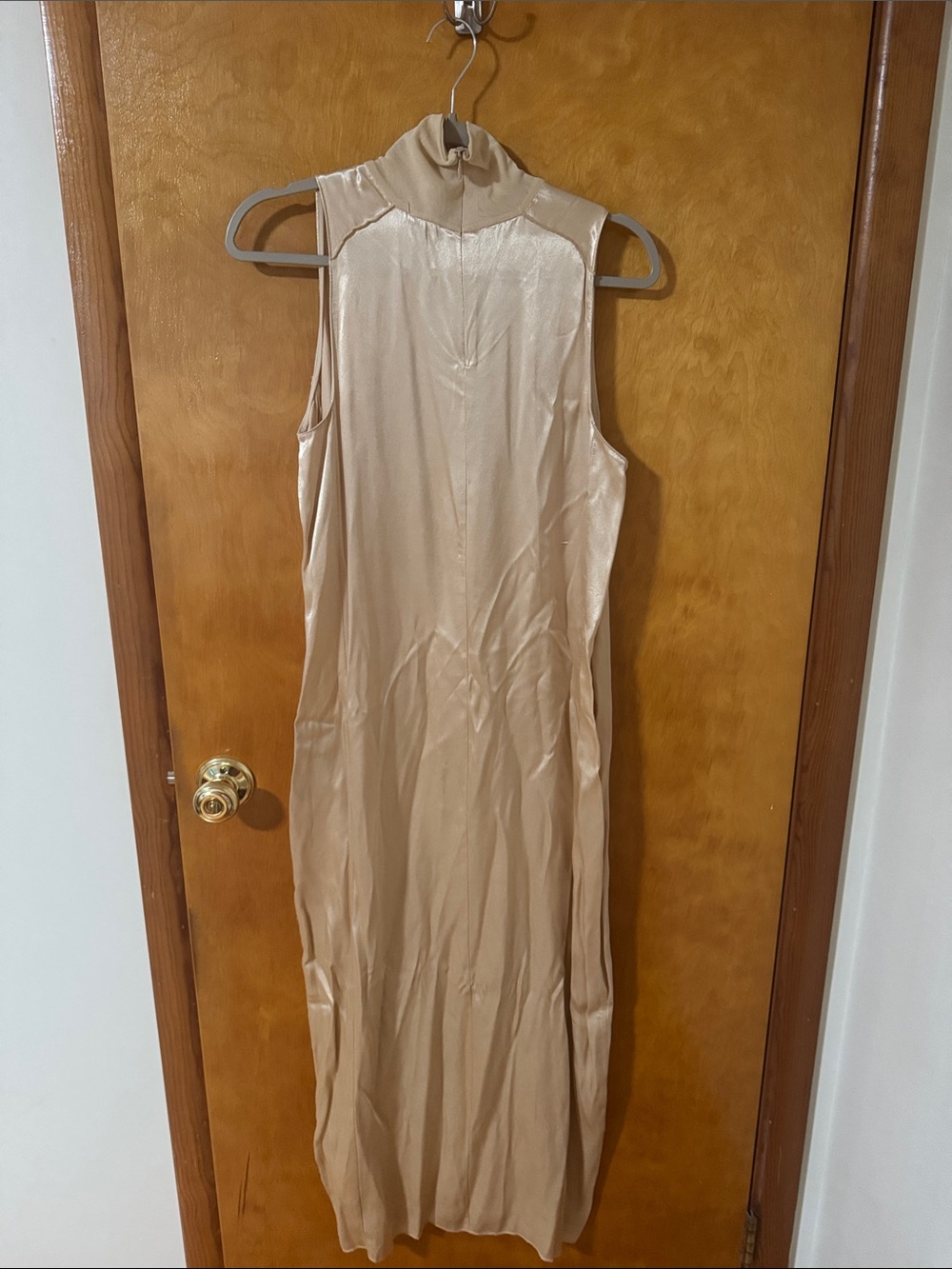 Silky High-Neck Slip Dress in Gold - Picture 4 of 4